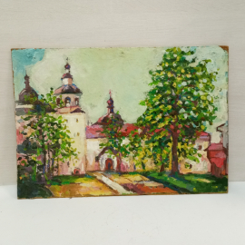 Картина маслом на фанере "Троице-Сергиевская лавра", 49х34 см,художник Н. Сокова, 2001г